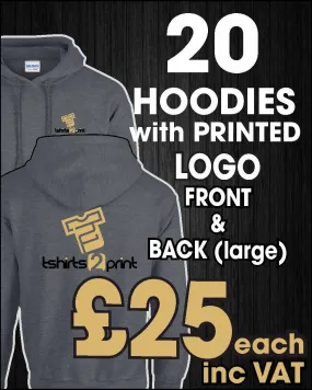 20 x Hoodies with PRINTED LOGO front breast & large back