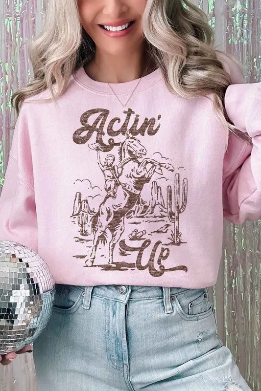 ACTIN UP WESTERN COWGIRL OVERSIZED SWEATSHIRT ~Multiple Colors~