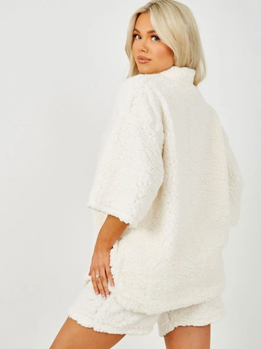 Addie Teddy Bear Borg Oversized Jumper In Cream