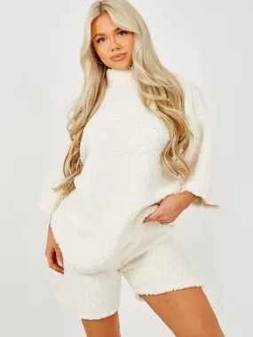 Addie Teddy Bear Borg Oversized Jumper In Cream