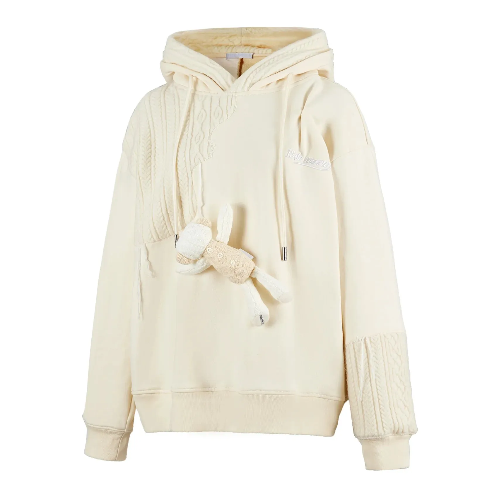 Bear Knit Suture Layered Hoodie in Beige