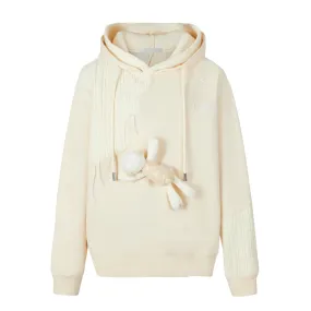 Bear Knit Suture Layered Hoodie in Beige