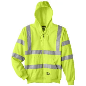 Berne Men's Hi Vis Yellow Hi-Vis Class 3 Lined Full-Zip Hooded Sweatshirt