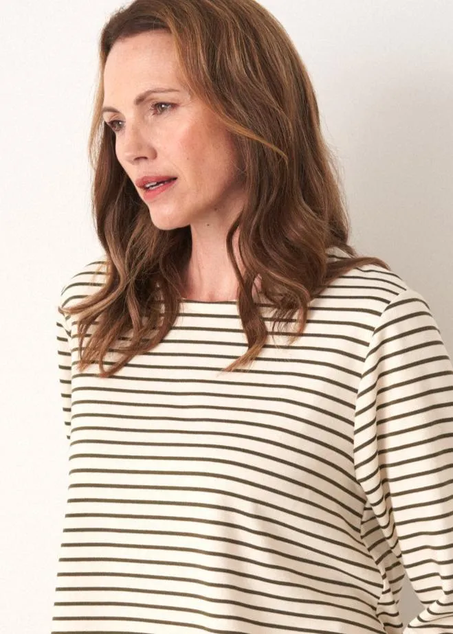 BIDDY STRIPE SWEATSHIRT TOP - KHAKI