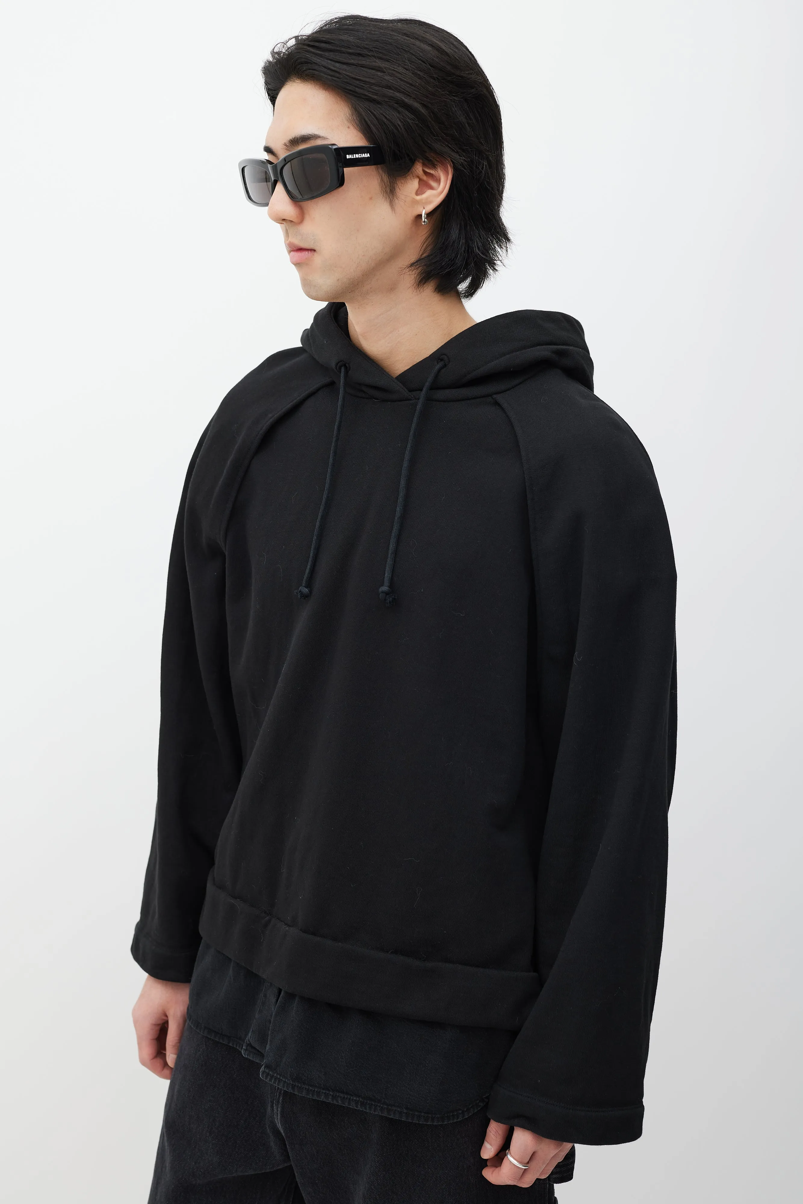 Black Layered Denim Hoodie