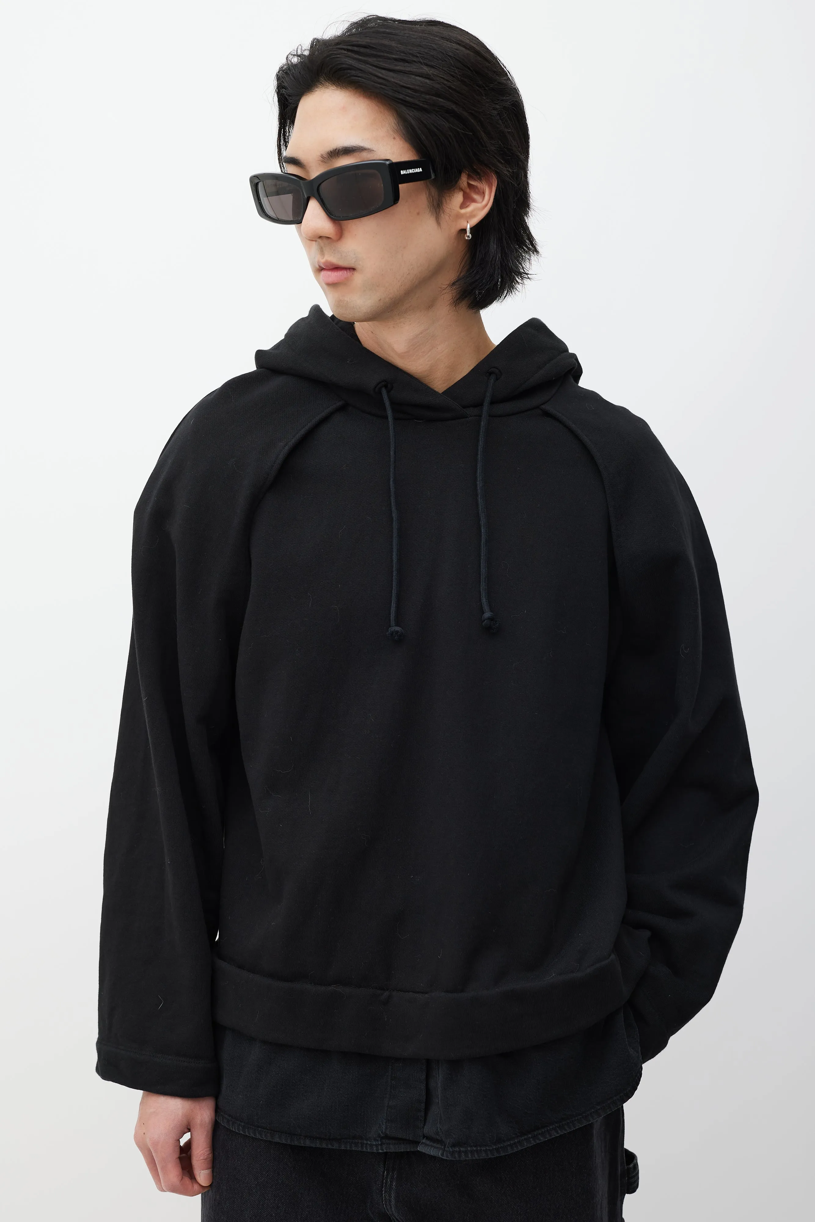 Black Layered Denim Hoodie