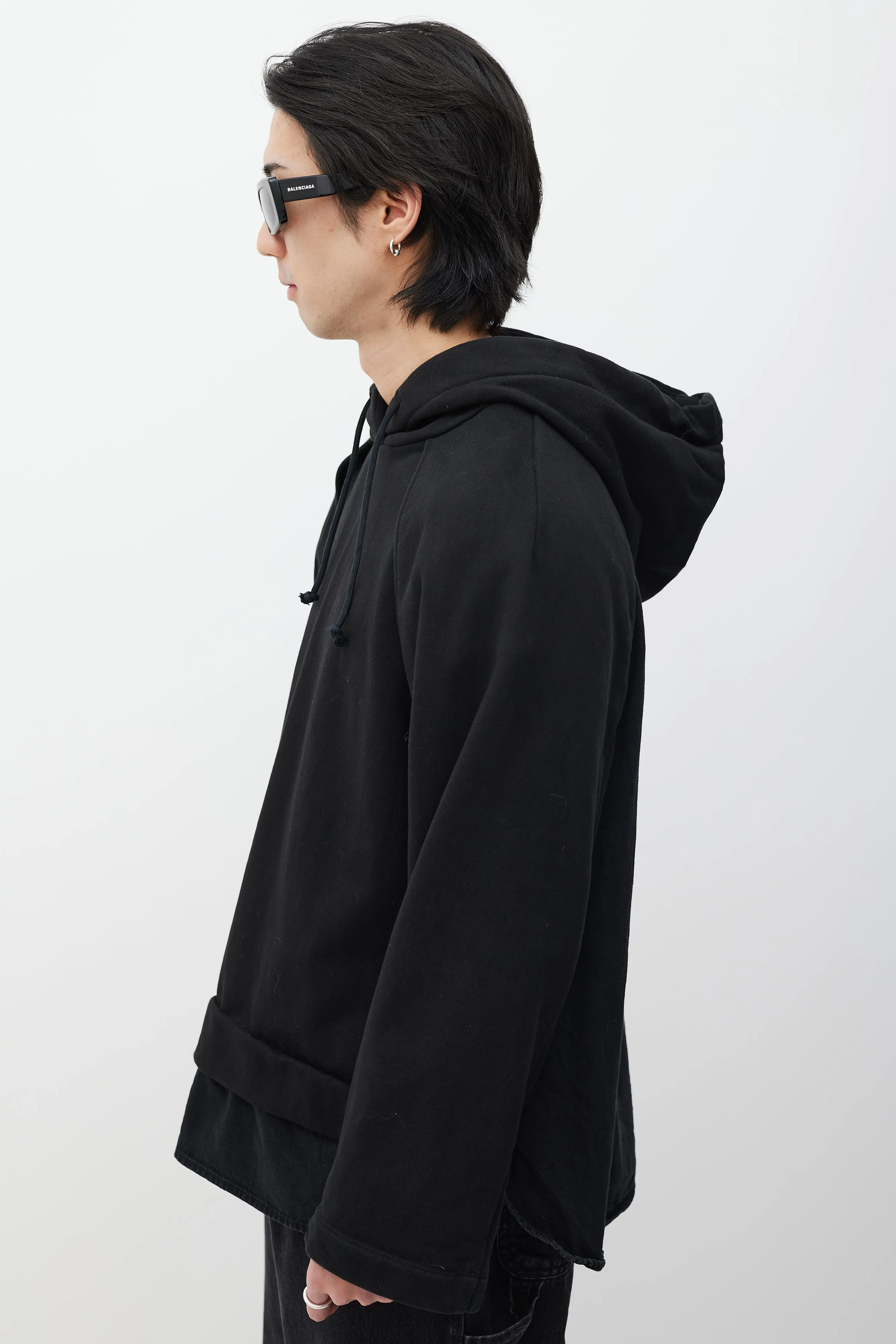 Black Layered Denim Hoodie