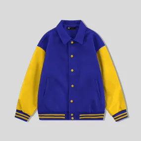 Blue Byron Collar Wool & Leather Varsity Jacket with Gold Sleeves - Jack N Hoods