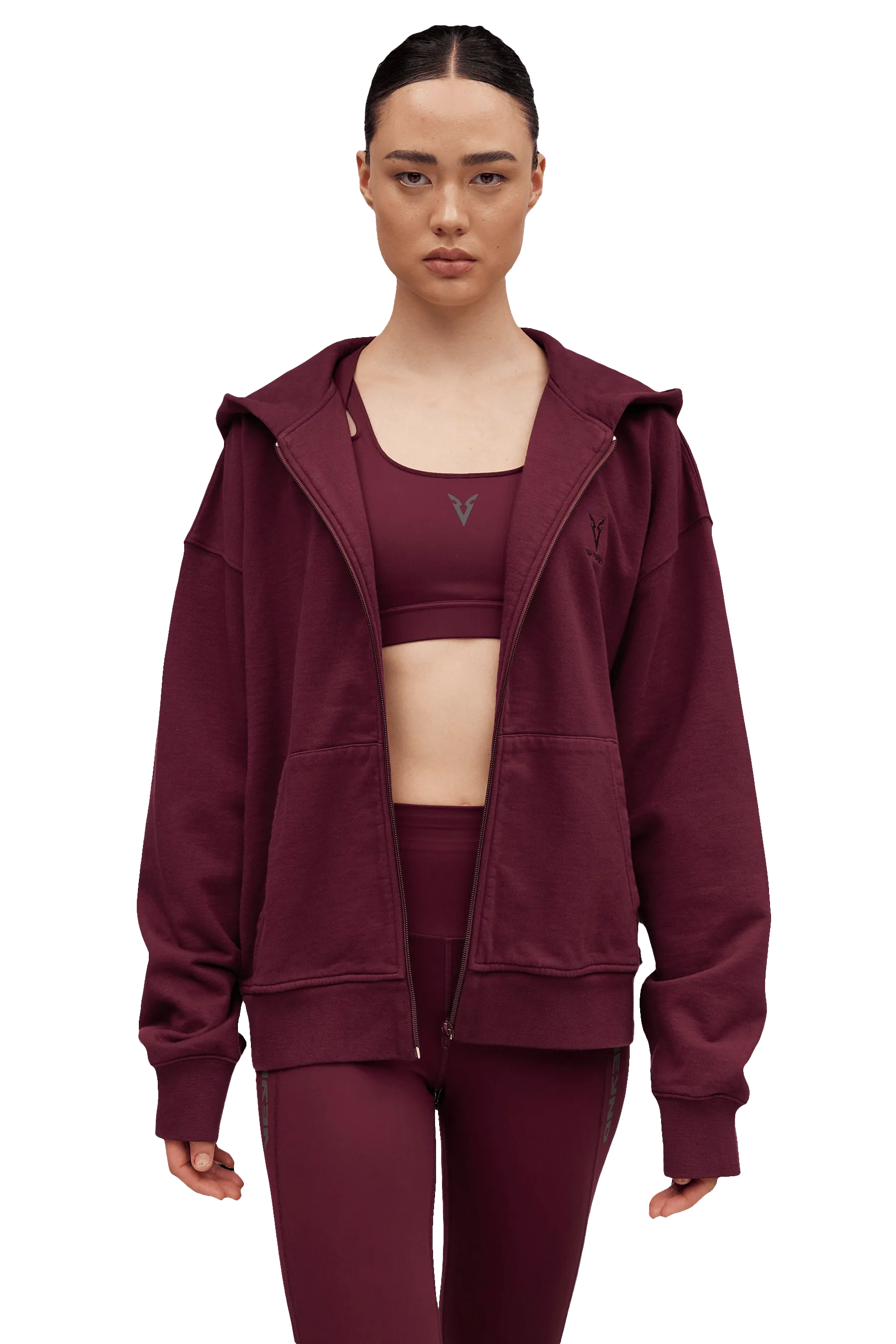 BOXY ZIP HOODIE - Burgundy