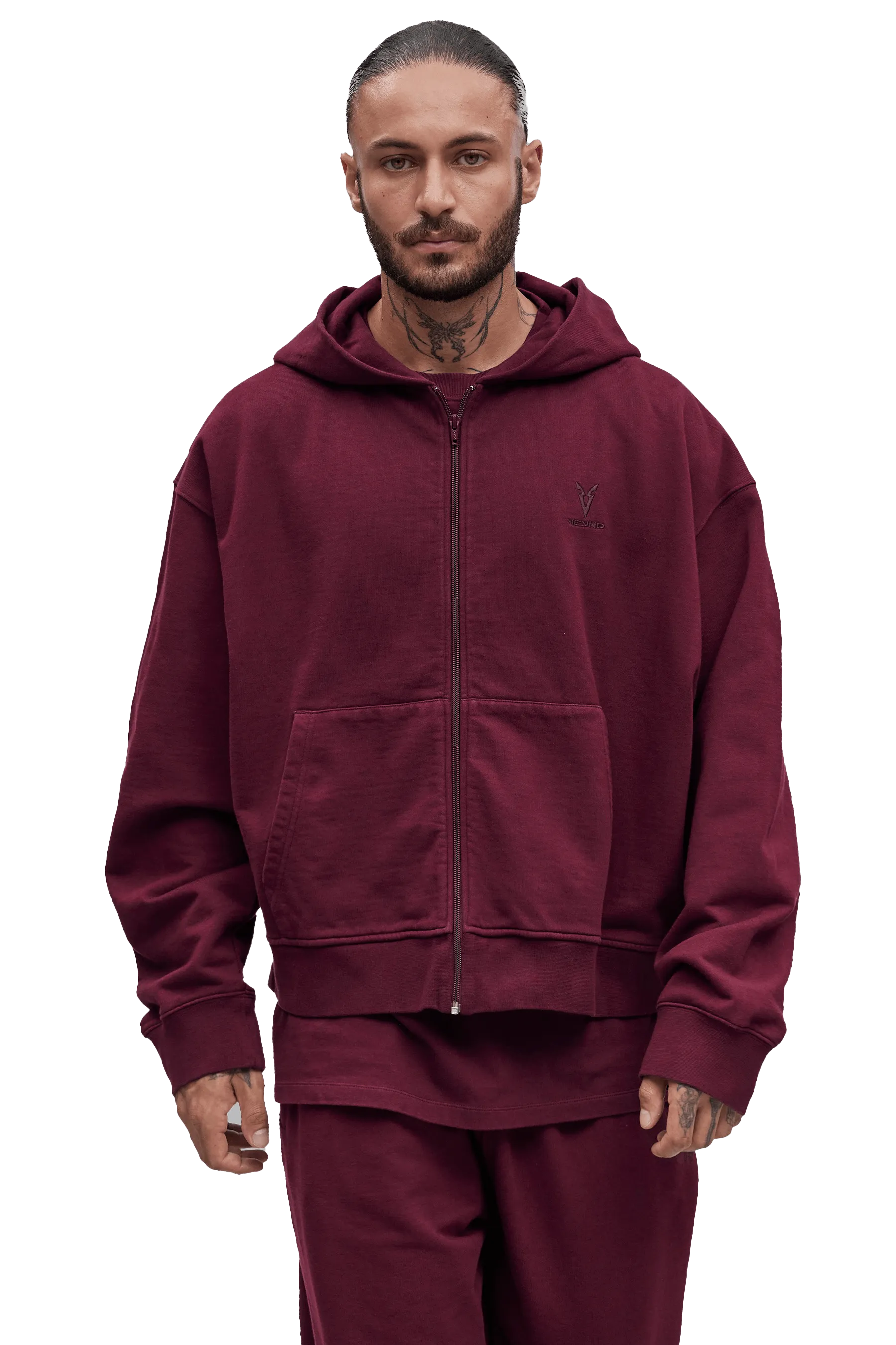 BOXY ZIP HOODIE - Burgundy