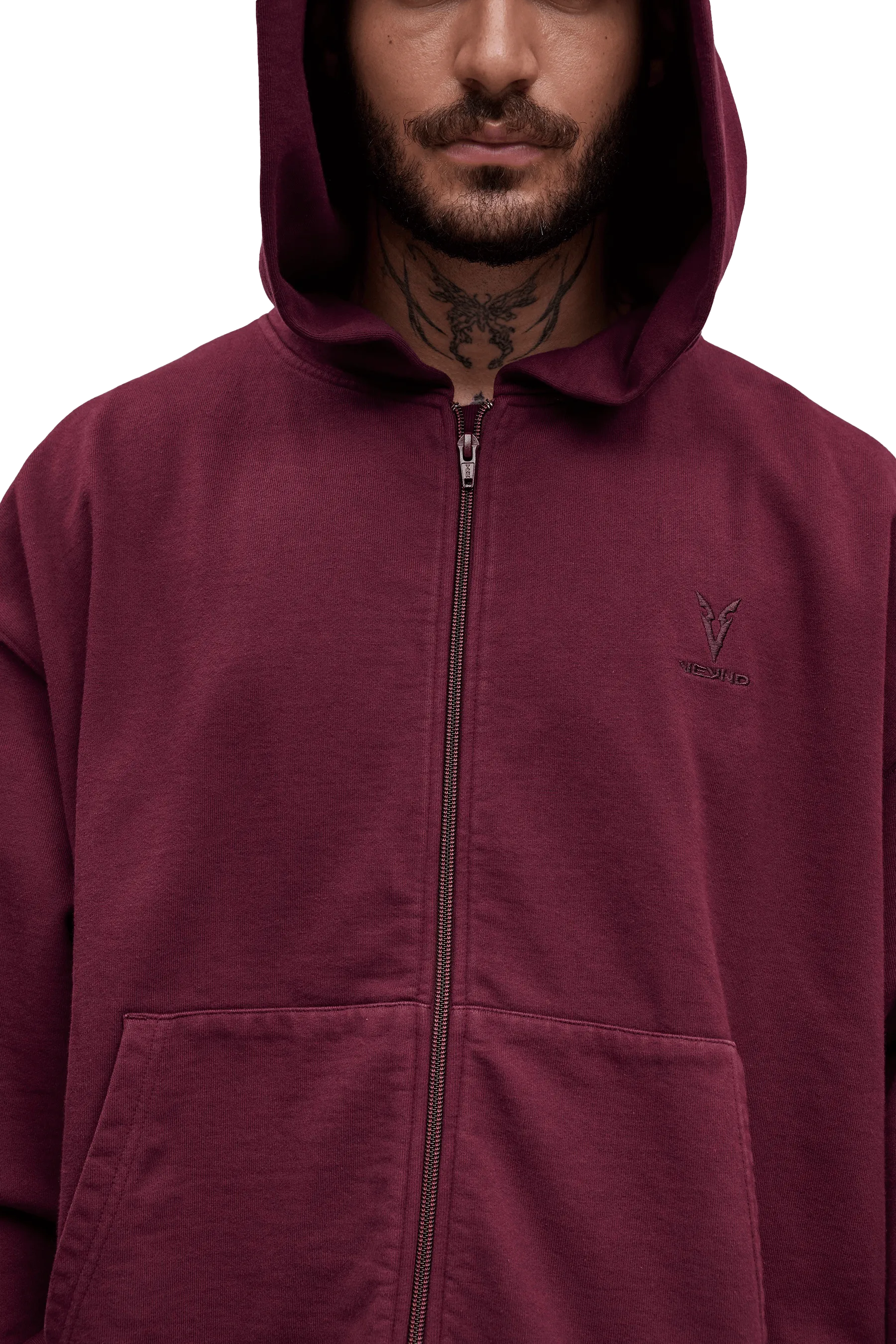 BOXY ZIP HOODIE - Burgundy