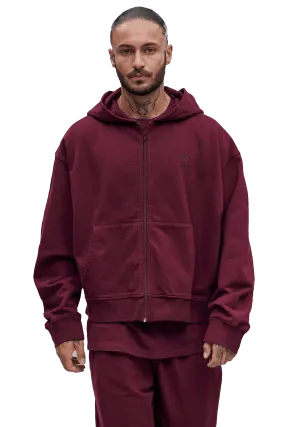 BOXY ZIP HOODIE - Burgundy