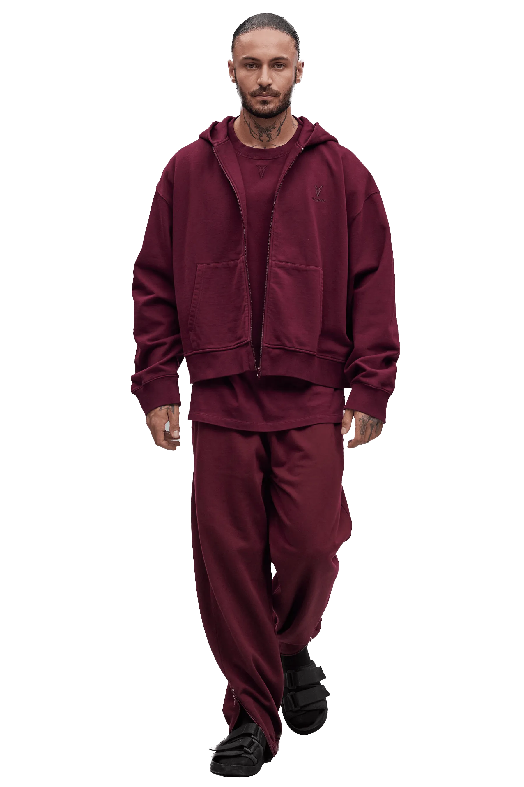 BOXY ZIP HOODIE - Burgundy