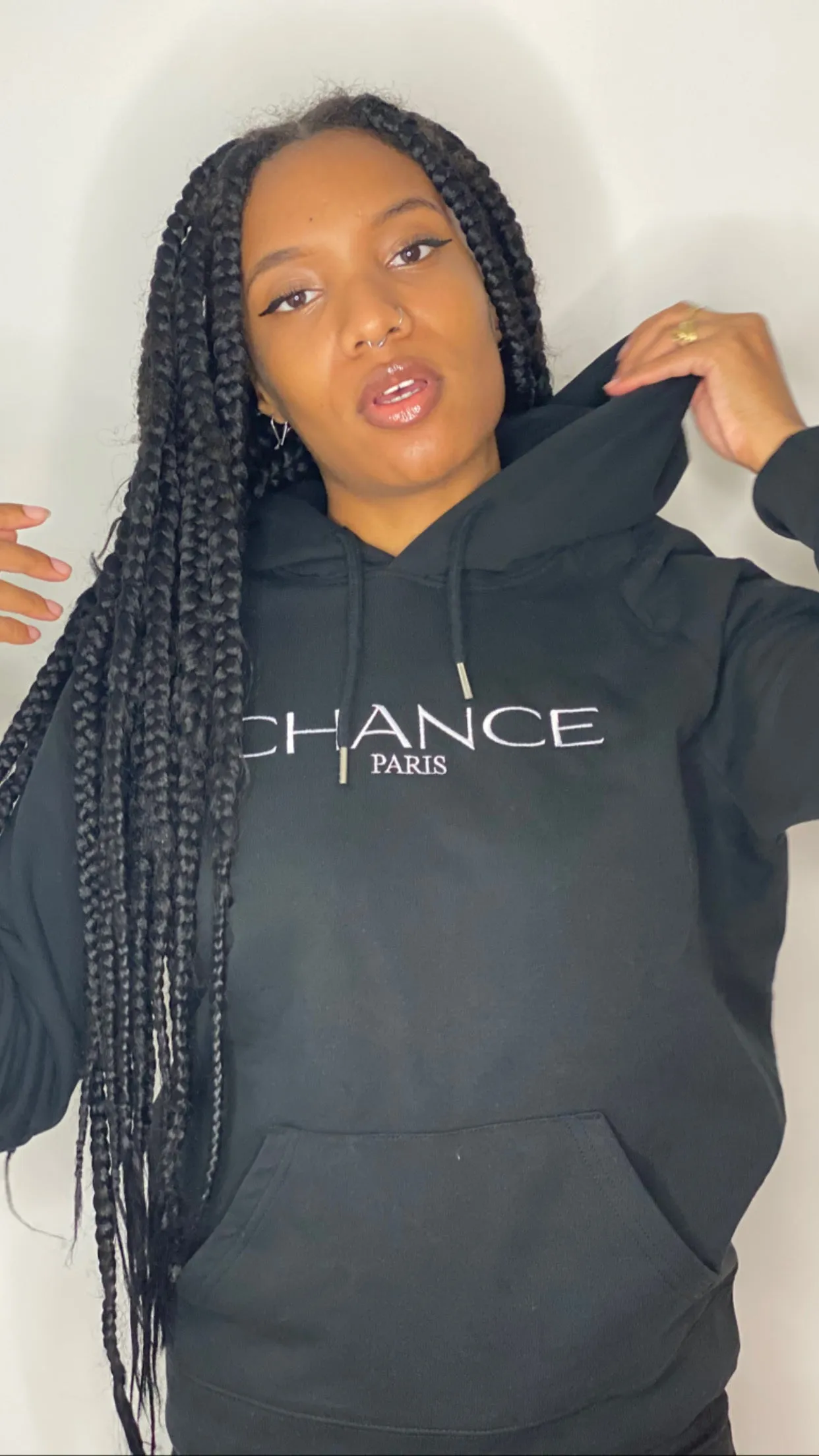 Chance Paris Women Hoodie Medium Fit White Embroidered Logo