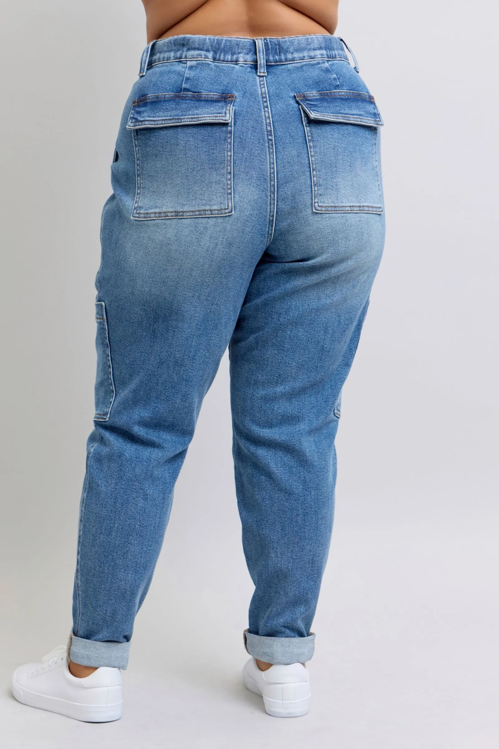 Clayton Judy Blue High Rise Cuffed Cargo Denim Jogger