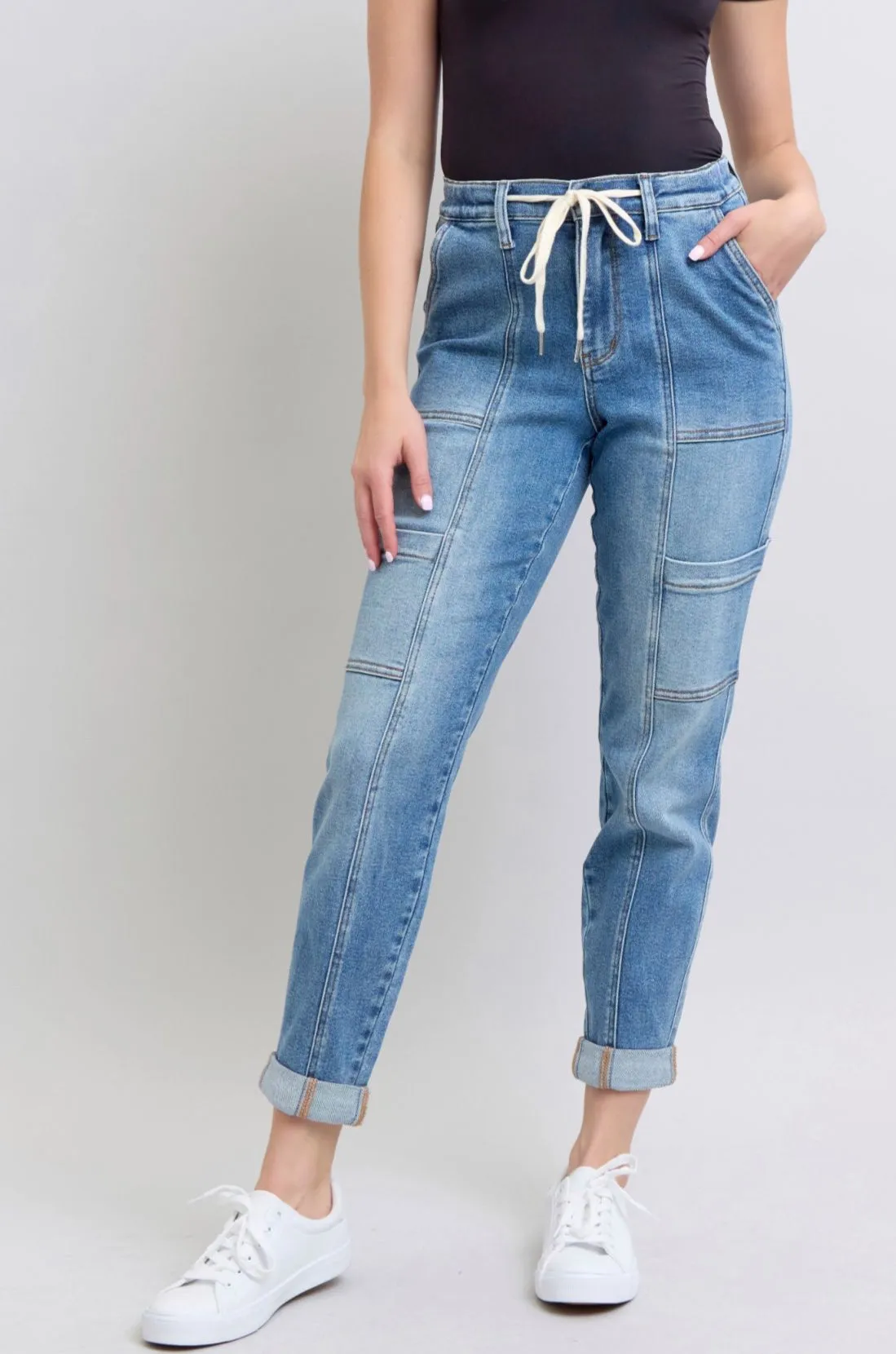 Clayton Judy Blue High Rise Cuffed Cargo Denim Jogger