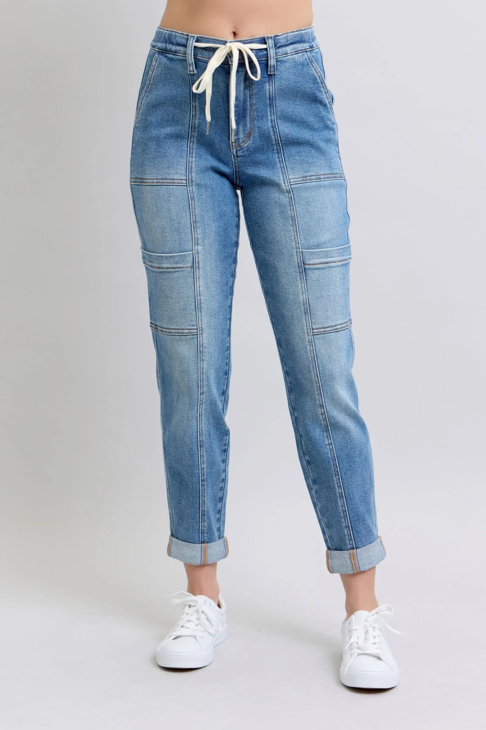 Clayton Judy Blue High Rise Cuffed Cargo Denim Jogger