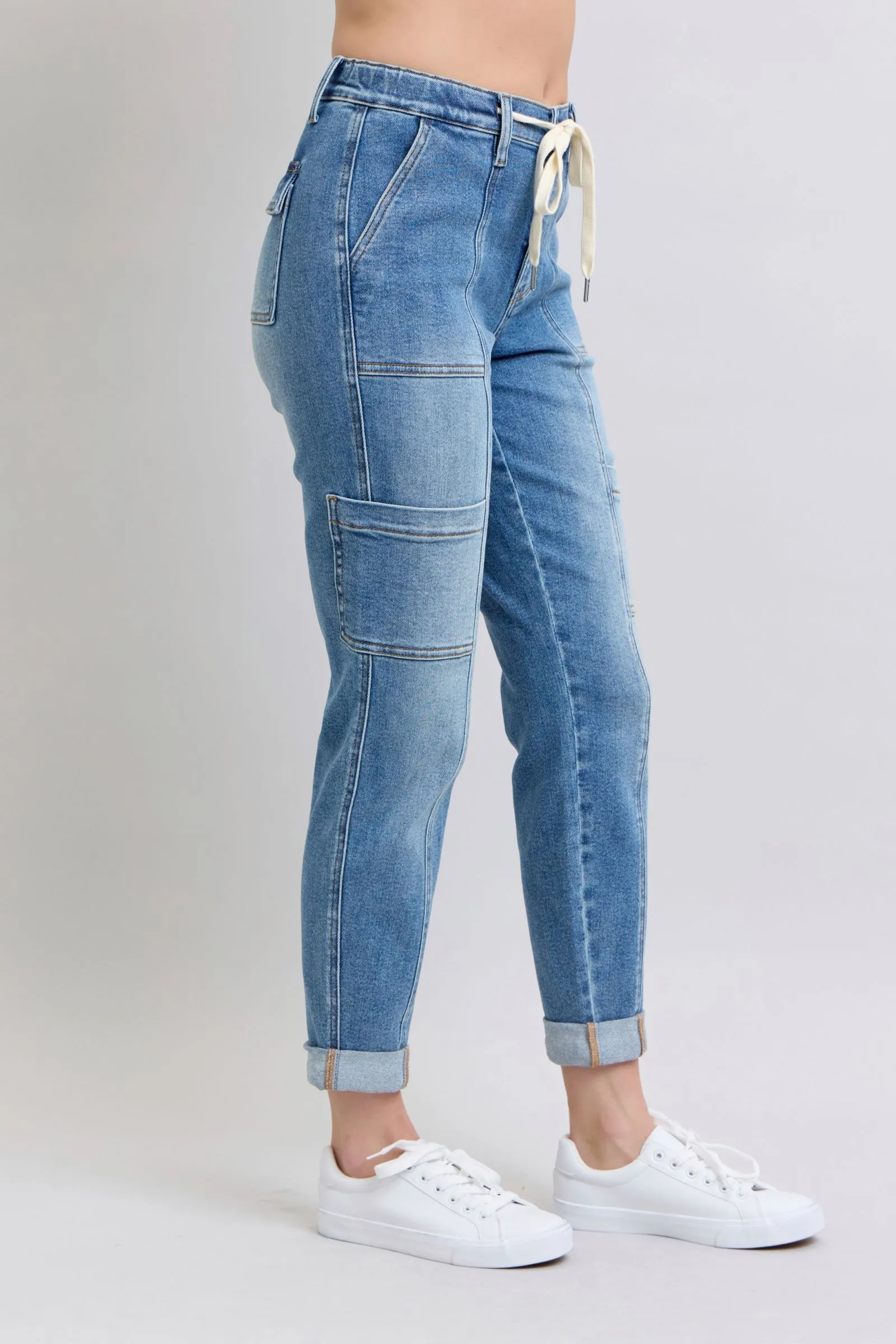 Clayton Judy Blue High Rise Cuffed Cargo Denim Jogger