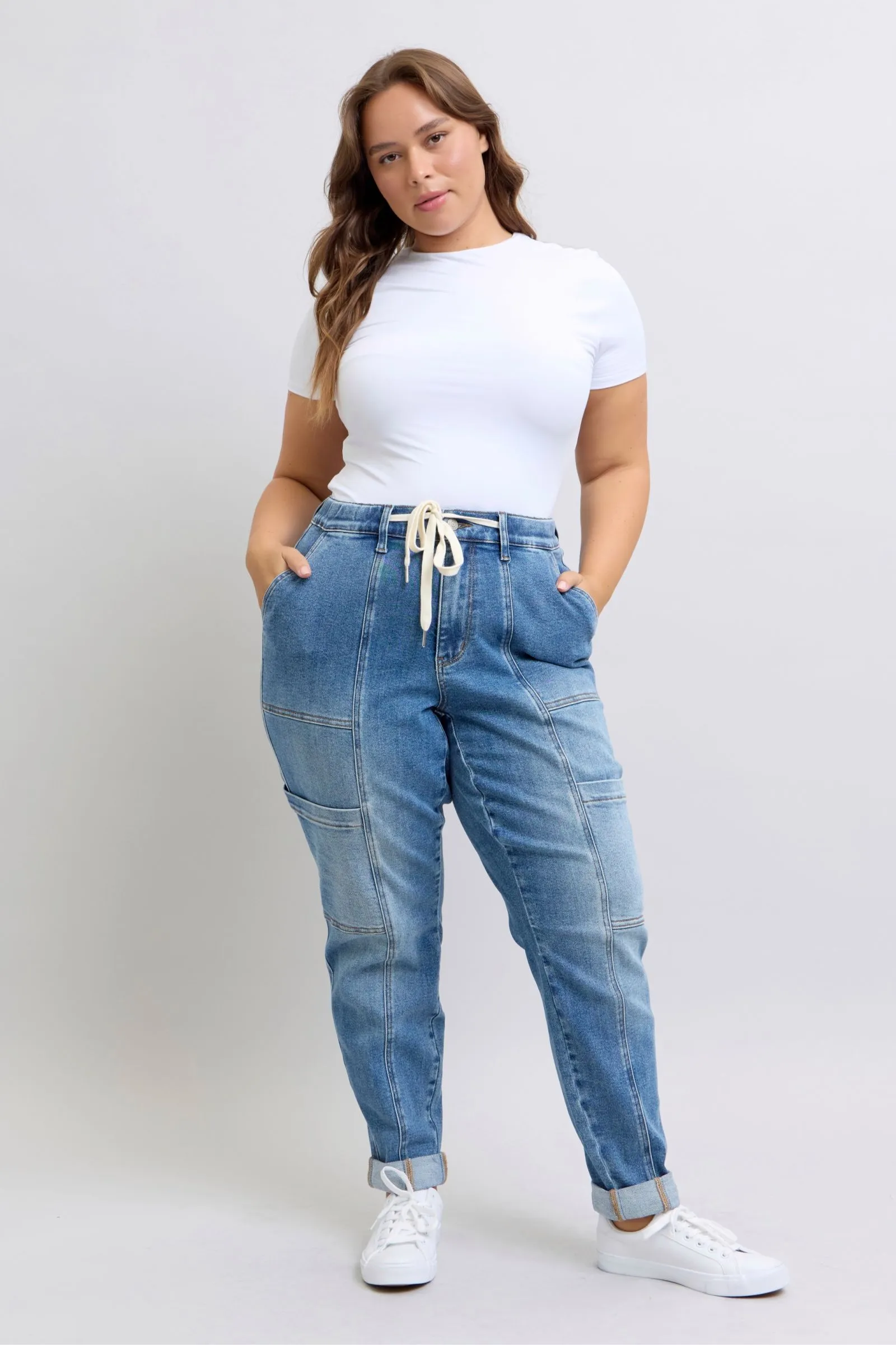 Clayton Judy Blue High Rise Cuffed Cargo Denim Jogger