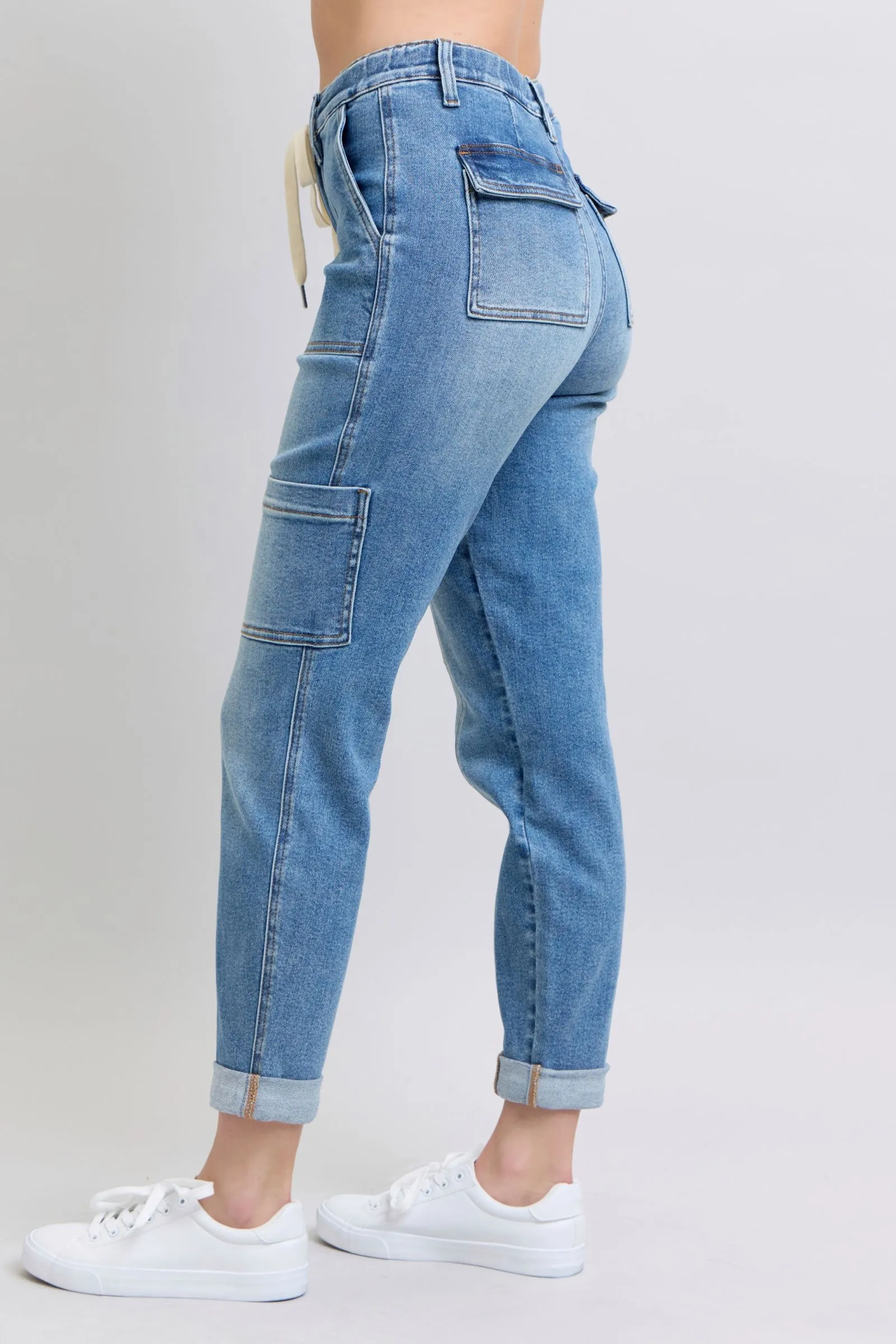 Clayton Judy Blue High Rise Cuffed Cargo Denim Jogger