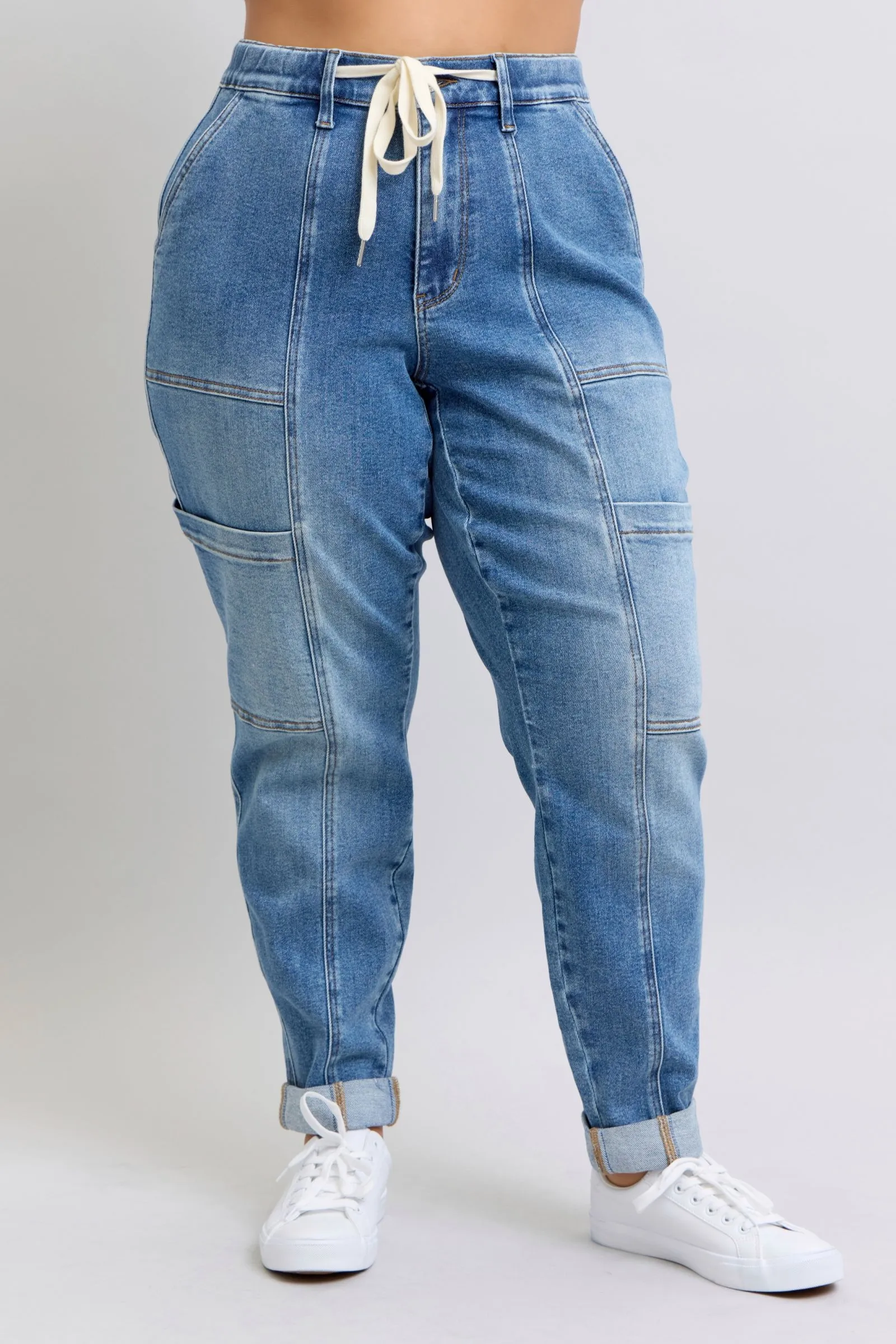 Clayton Judy Blue High Rise Cuffed Cargo Denim Jogger