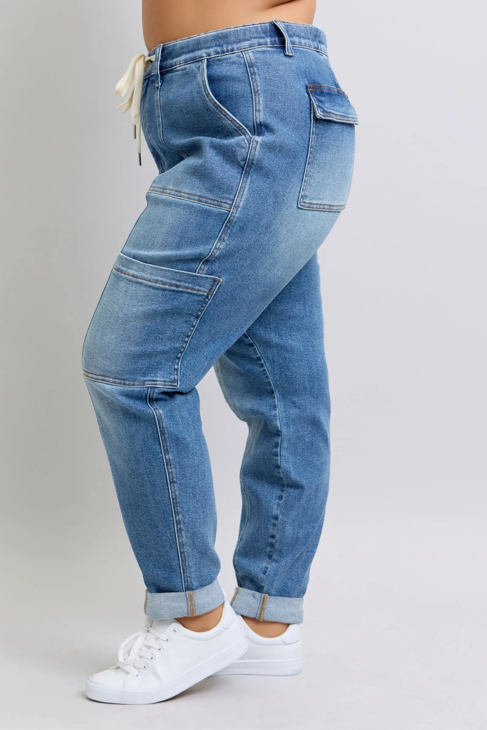 Clayton Judy Blue High Rise Cuffed Cargo Denim Jogger