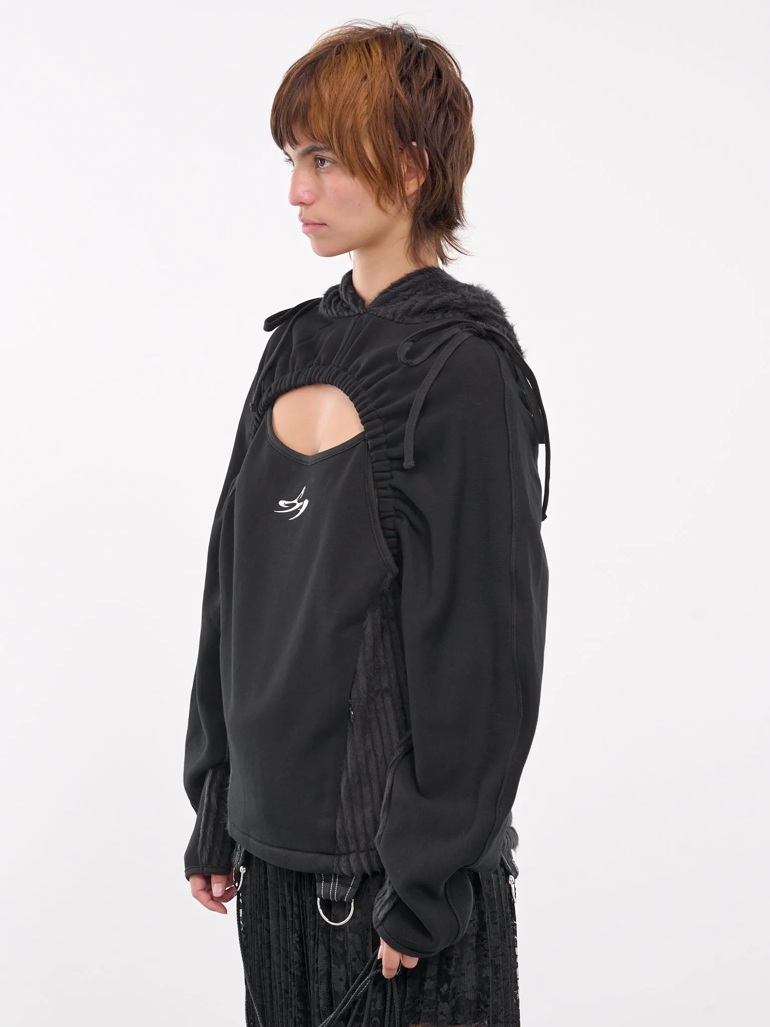 Cut-Out Shirred Hoodie (ATB1193W-BLACK)