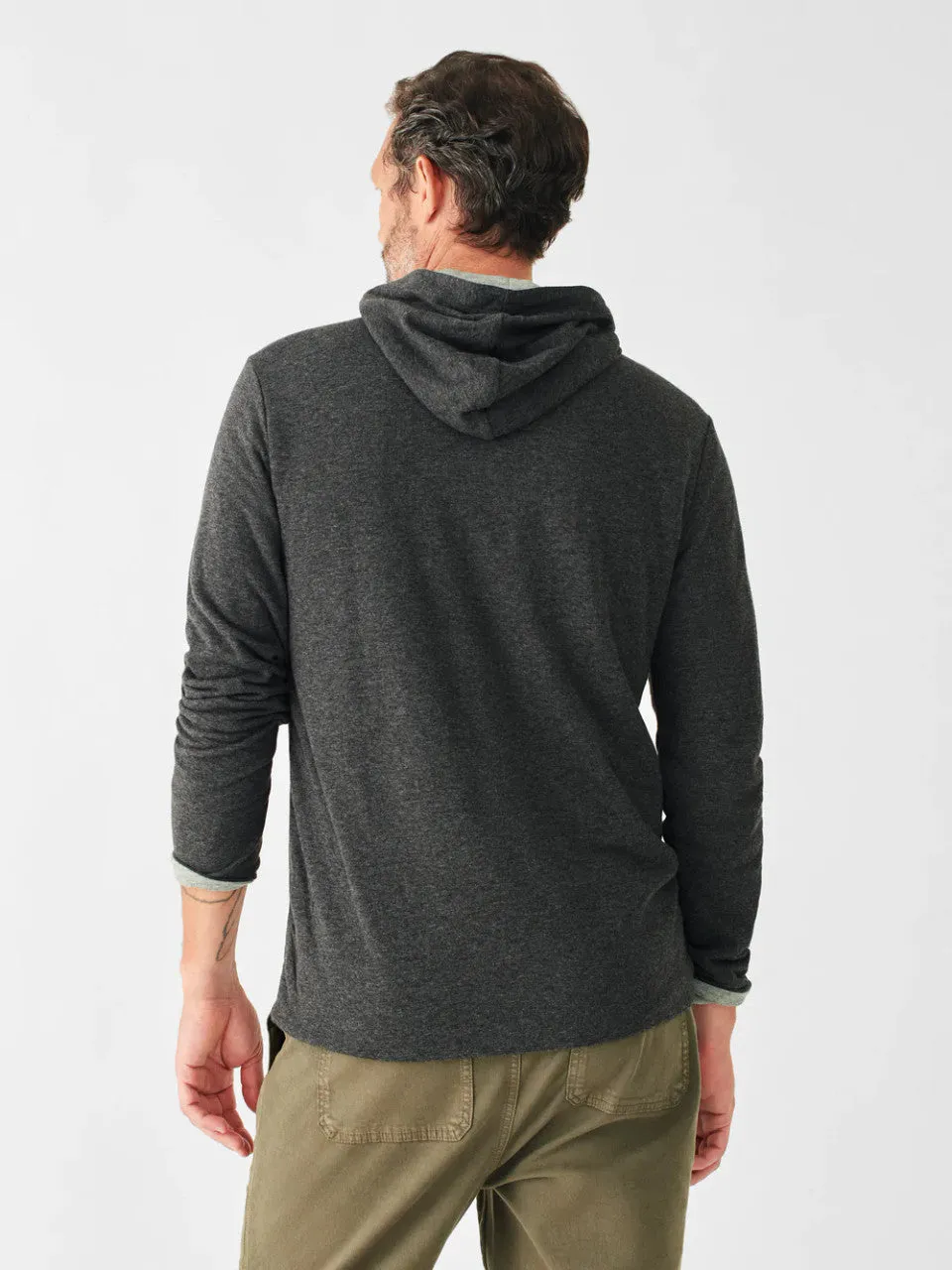 Faherty Cloud Reversible Hoodie in Charcoal and Heather Grey