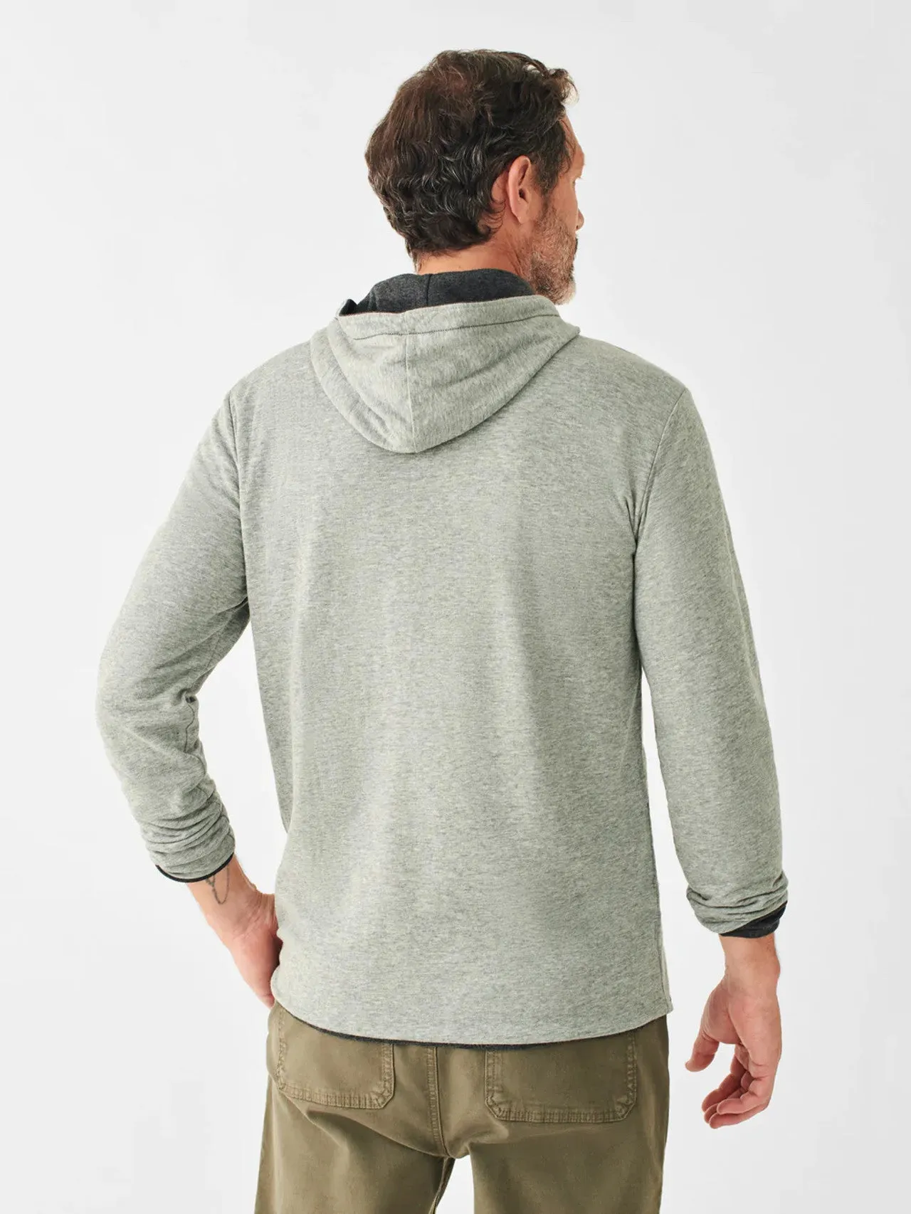 Faherty Cloud Reversible Hoodie in Charcoal and Heather Grey