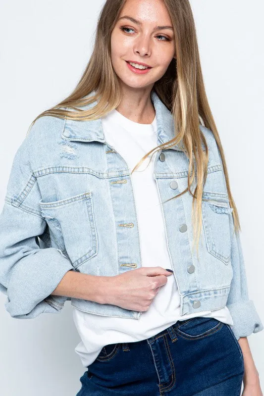 Faye Rhinestone Fringe Distressed Denim Jacket