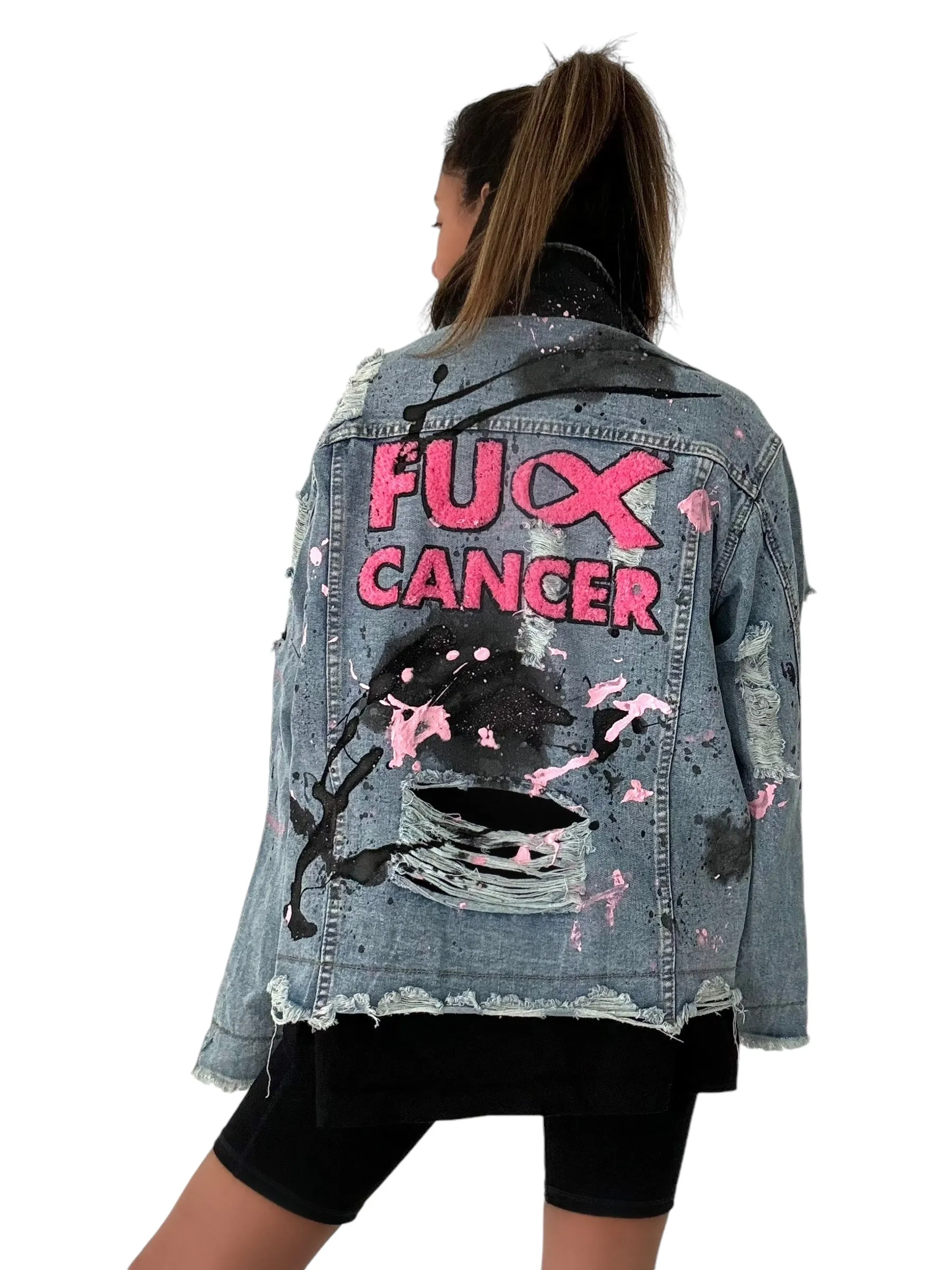 'Fk Cancer' Patch & Paint Jacket