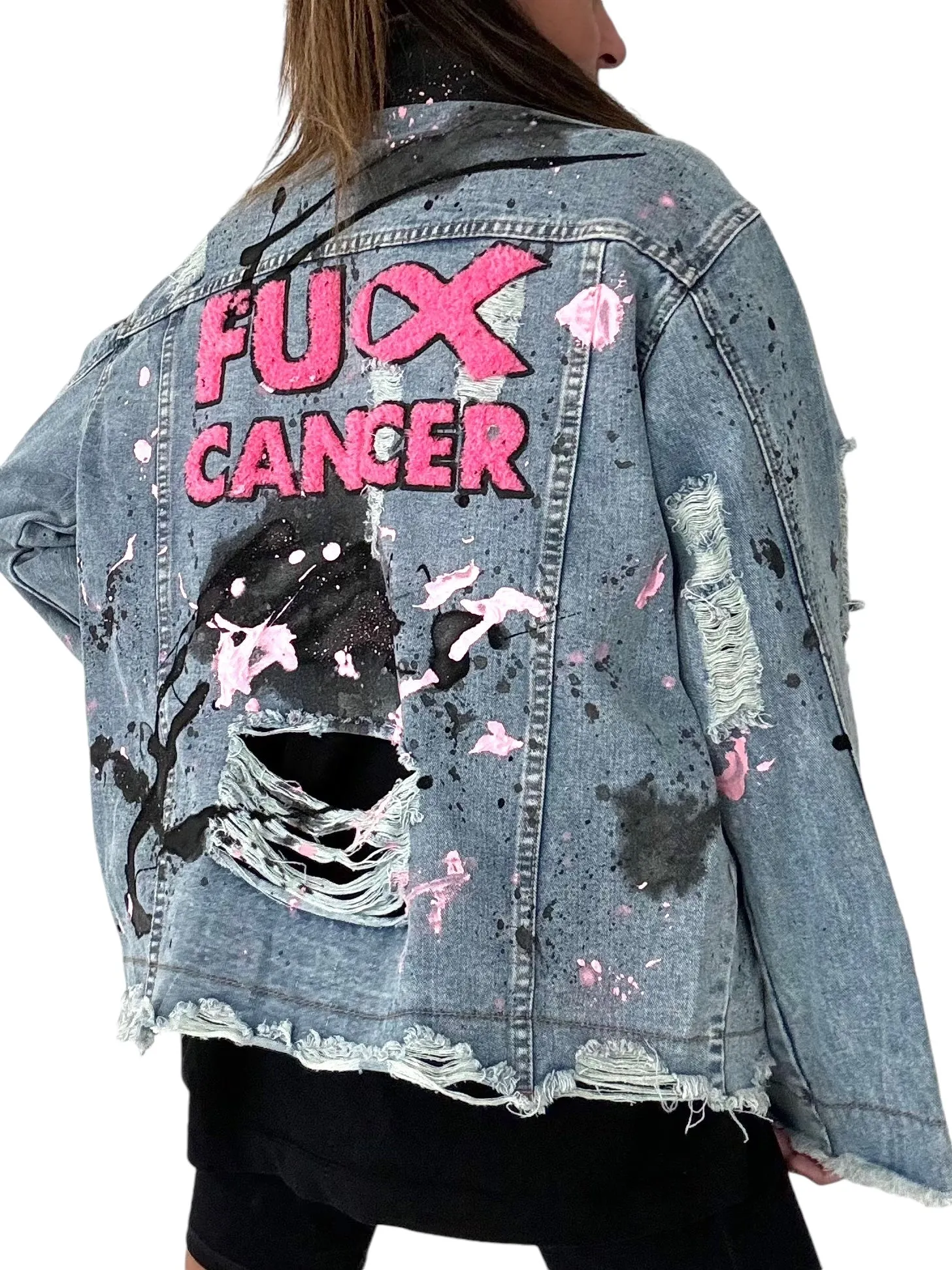 'Fk Cancer' Patch & Paint Jacket