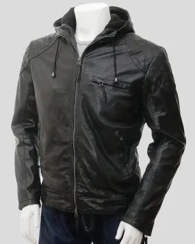 Franc Black Hooded Leather Jacket