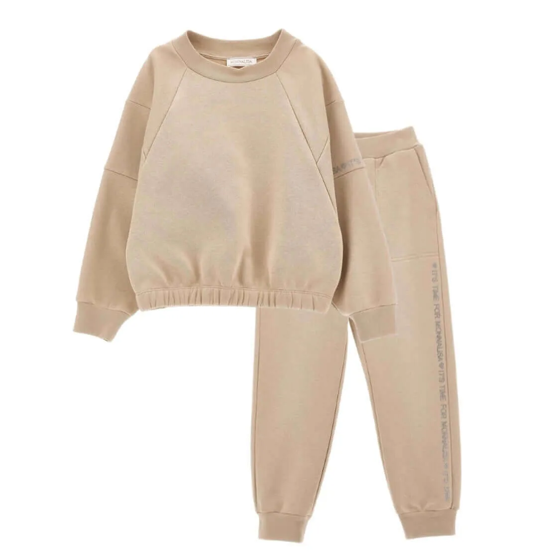 Girls Beige Sweatshirt & Joggers