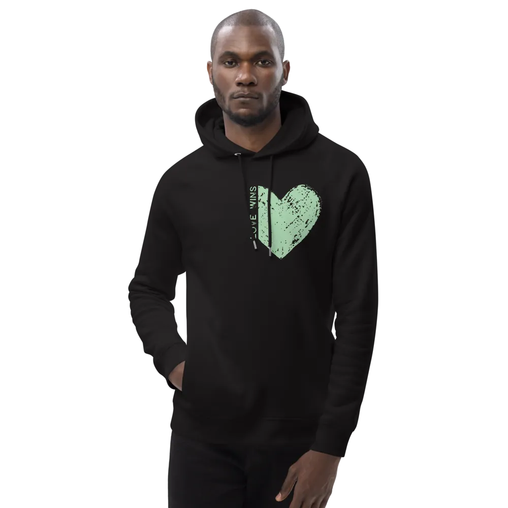 GREEN "LOVE WINS" HEART ORGANIC HOODIE