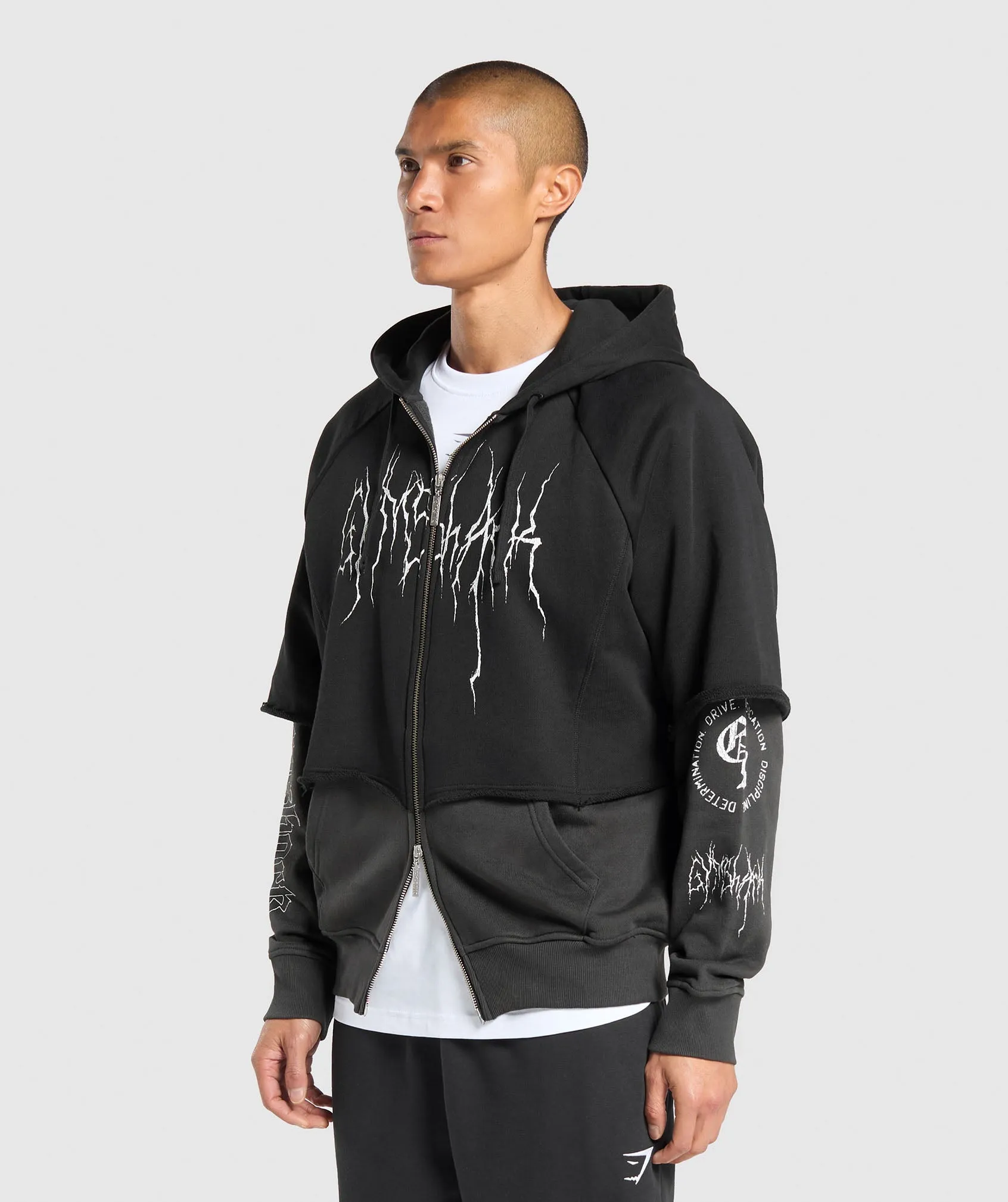 Gymshark Layered Zip Up Hoodie - Black/Asphalt Grey