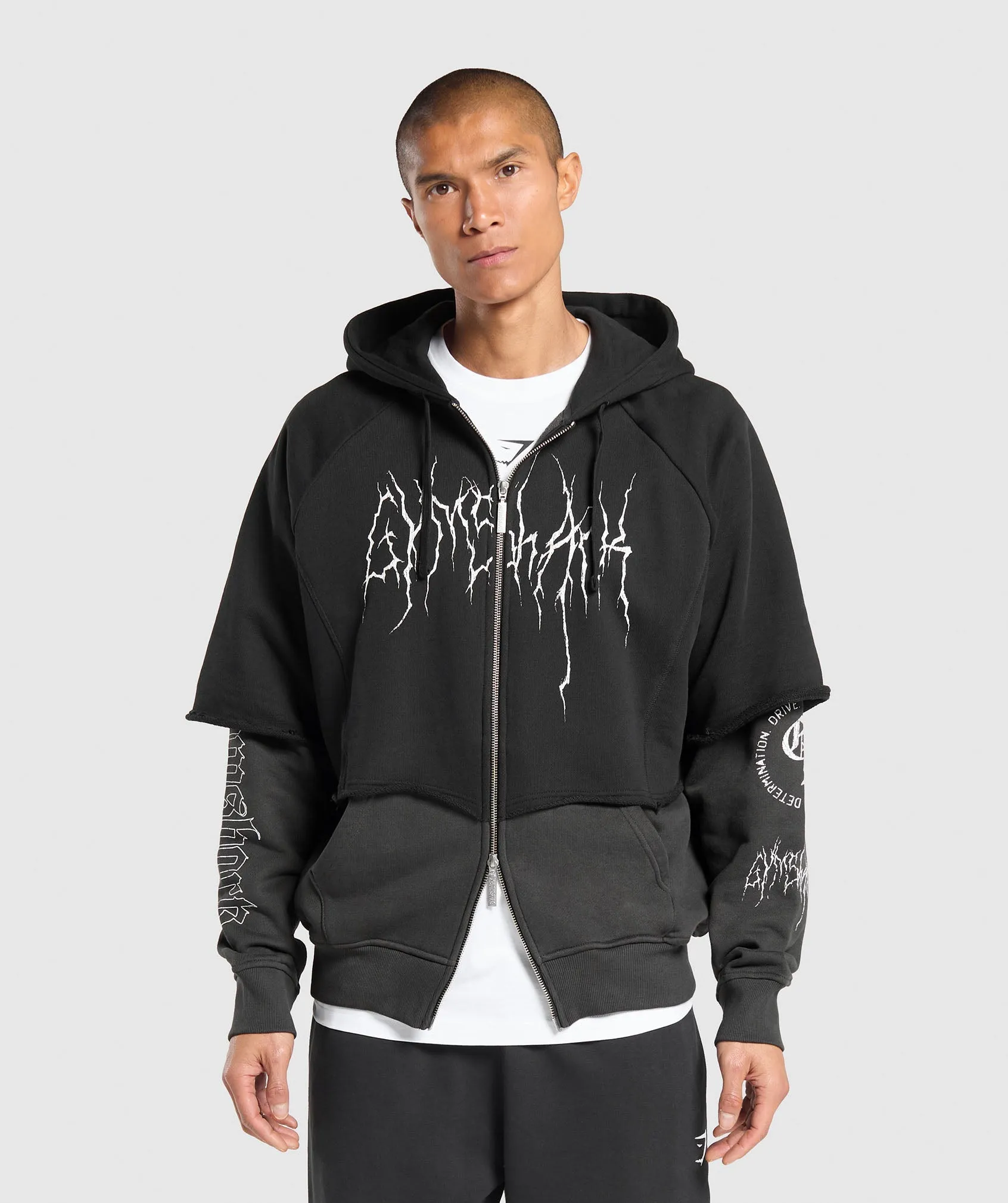 Gymshark Layered Zip Up Hoodie - Black/Asphalt Grey