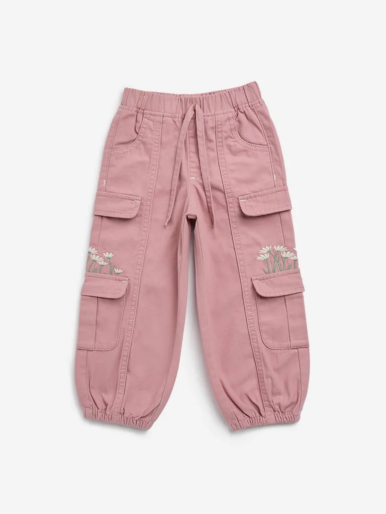 HOP Kids Dusty Pink Floral Mid-Rise Denim Joggers