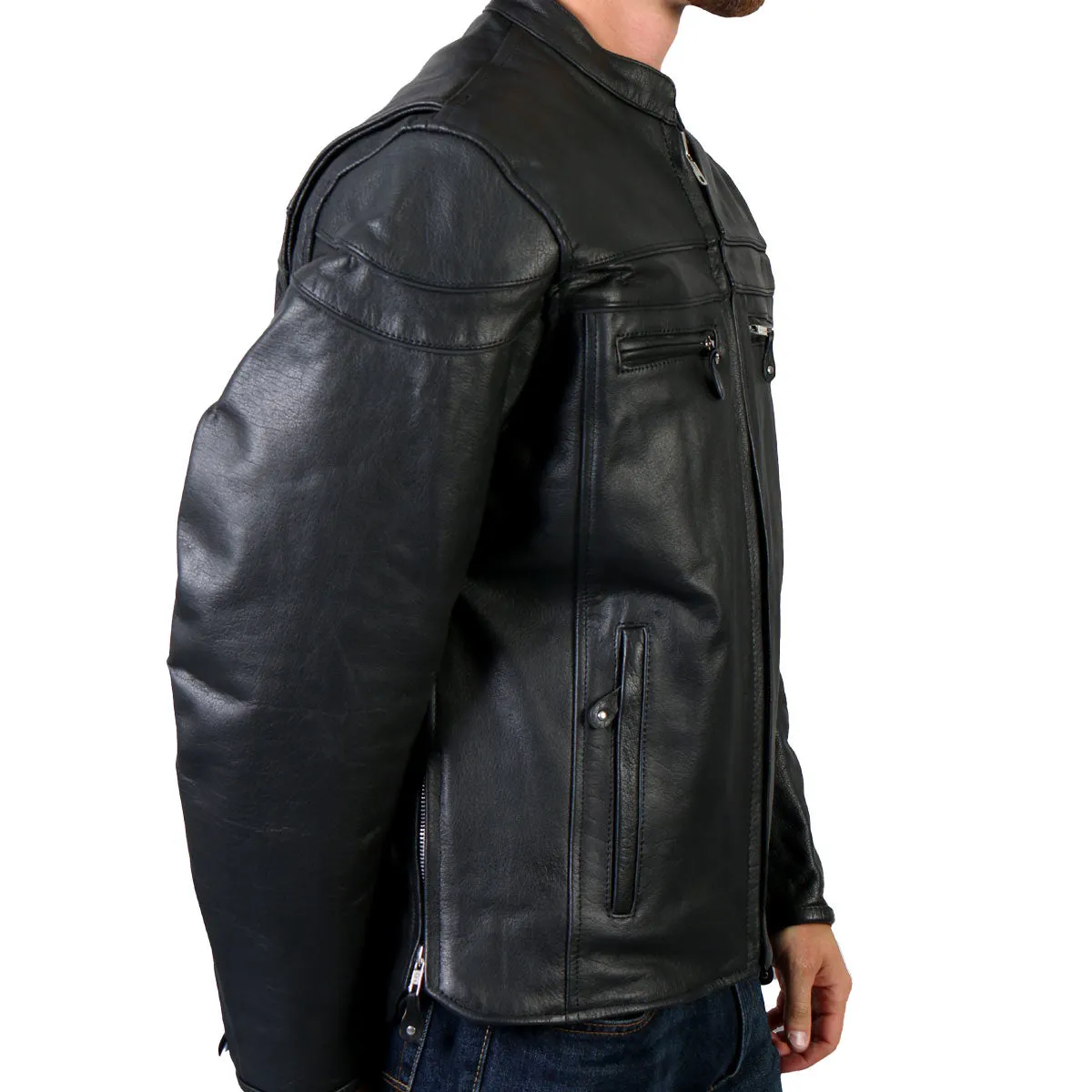 Hot Leathers JKM1011 Men's Black Leather Motorcycle Jacket with Double Piping