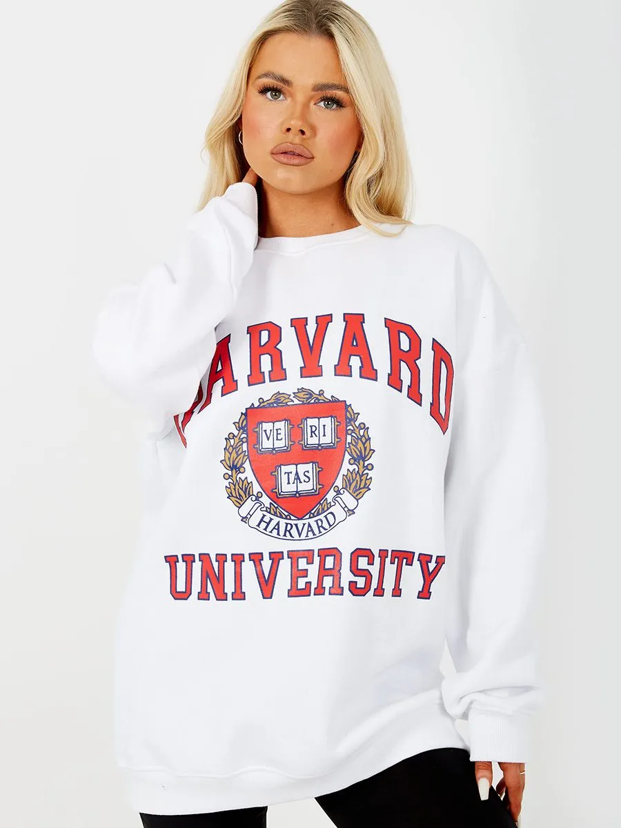 Jane HARVARD Graphic Sweatshirt Jumper In White