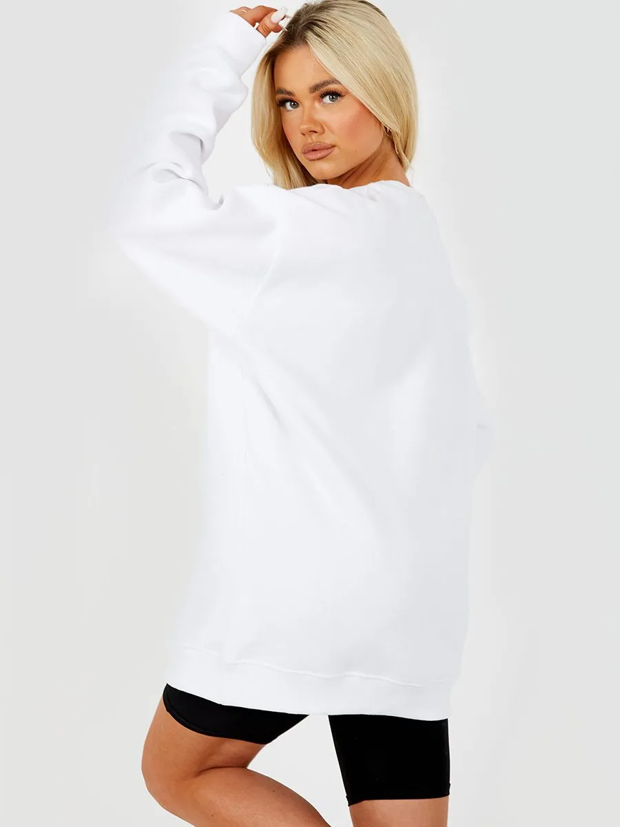 Jane HARVARD Graphic Sweatshirt Jumper In White