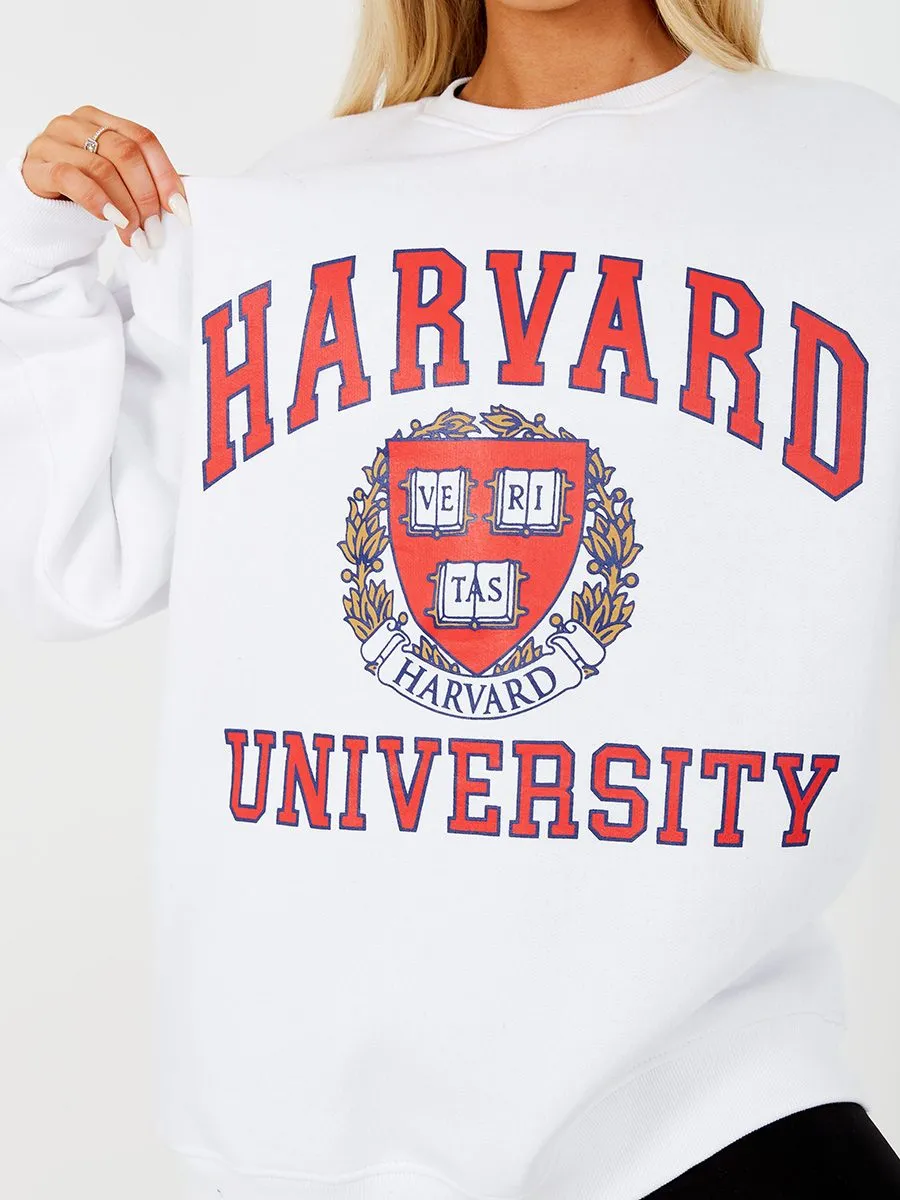 Jane HARVARD Graphic Sweatshirt Jumper In White