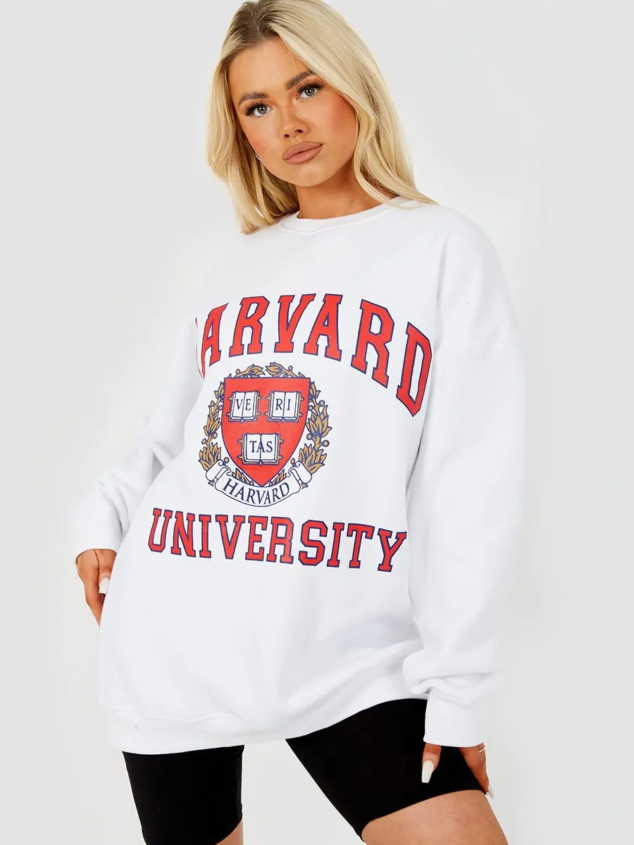 Jane HARVARD Graphic Sweatshirt Jumper In White