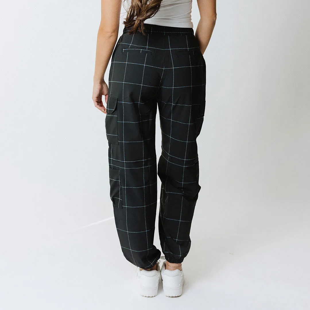 Jetsetter Cargo Joggers, Black Windowpane