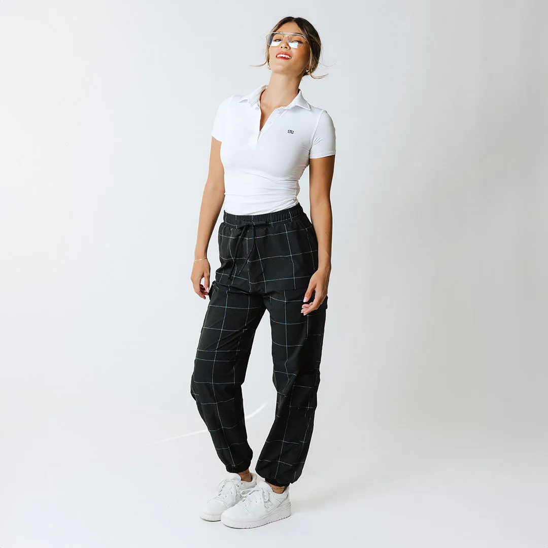 Jetsetter Cargo Joggers, Black Windowpane