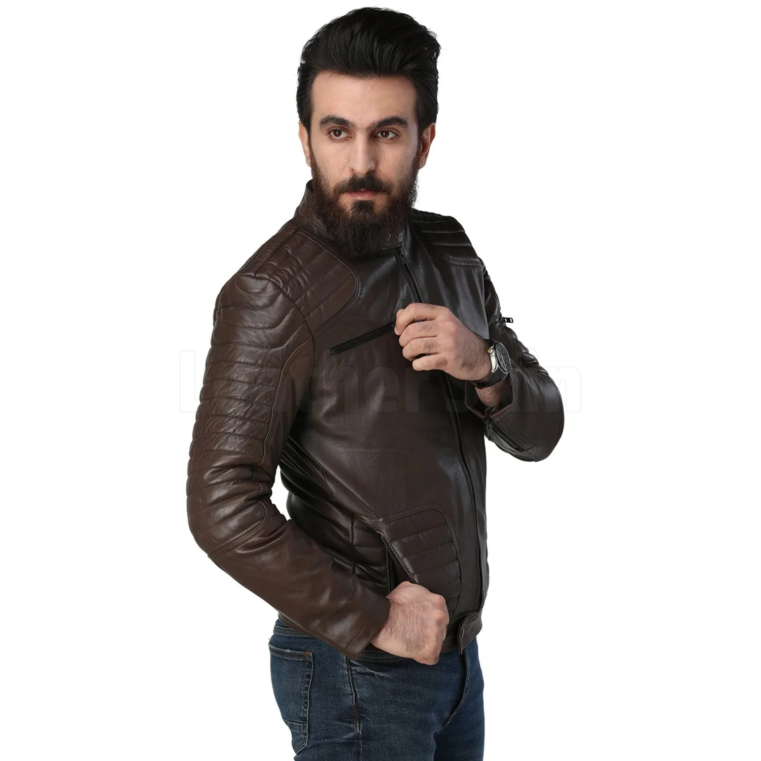 Justin Dark Brown Quilted Leather Jacket