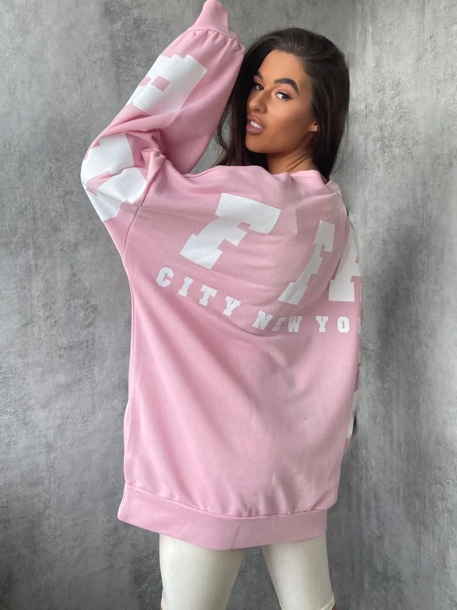 Leann Buffalo Print Oversized Sweatshirt In Pink