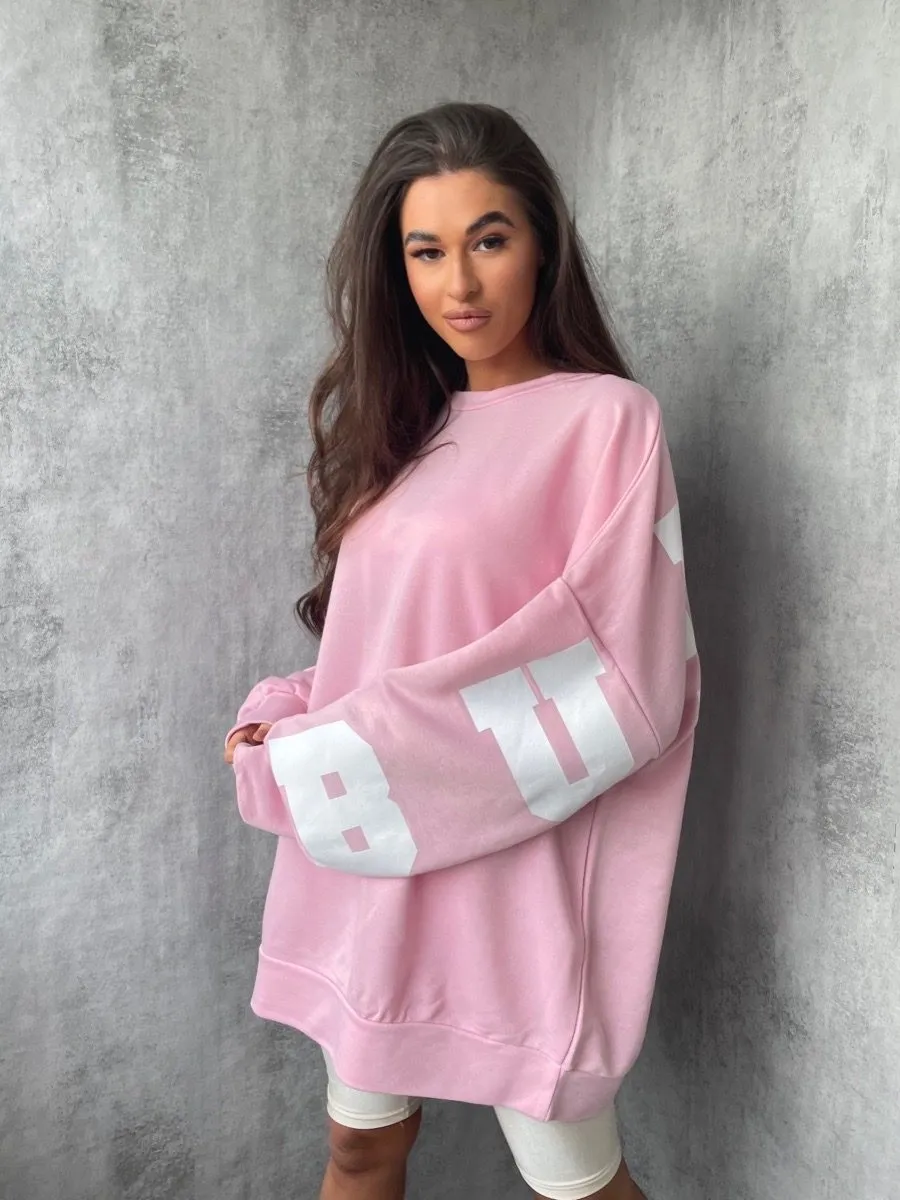 Leann Buffalo Print Oversized Sweatshirt In Pink