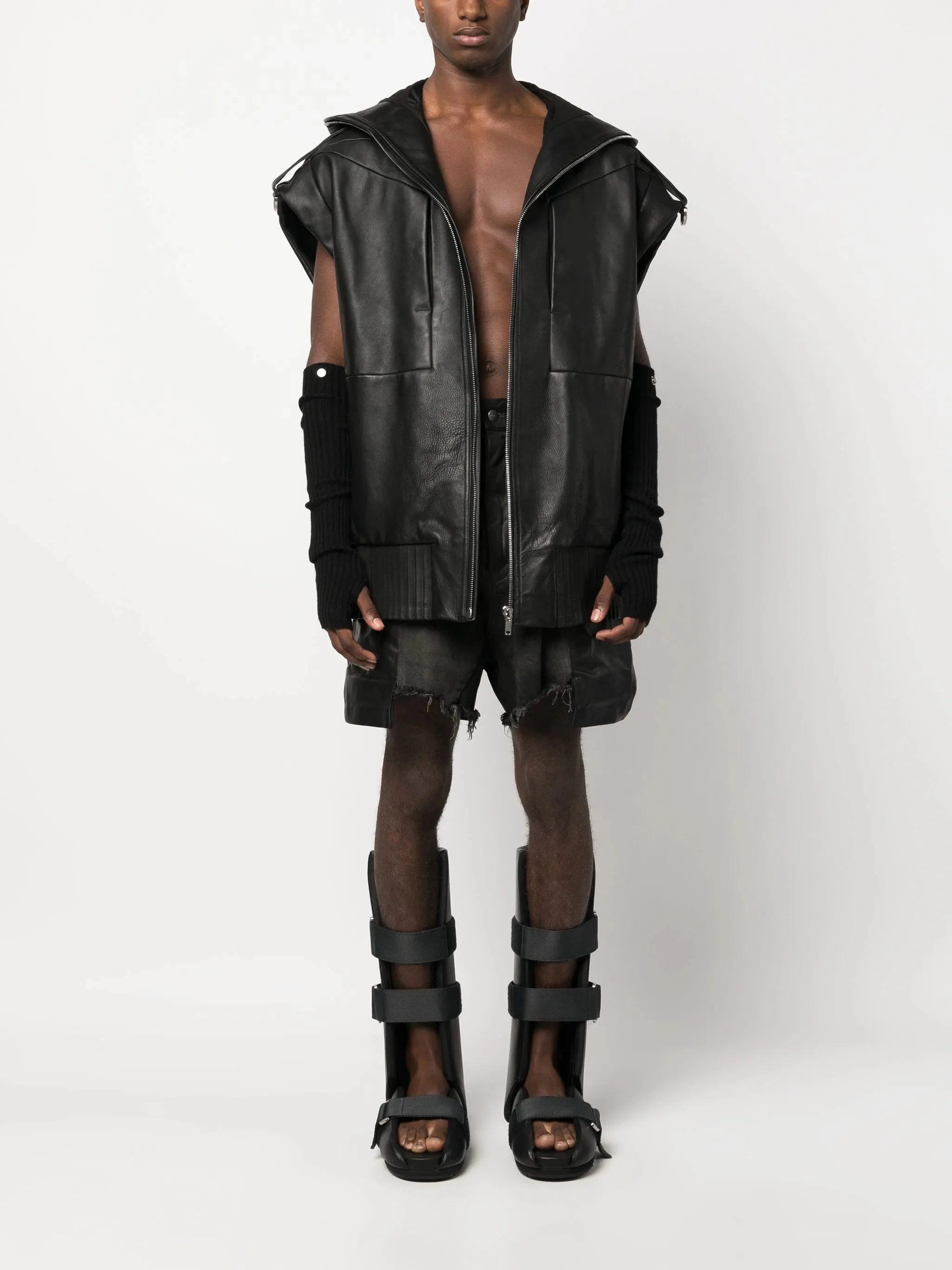 Lido Sleeveless Hooded Leather Jacket