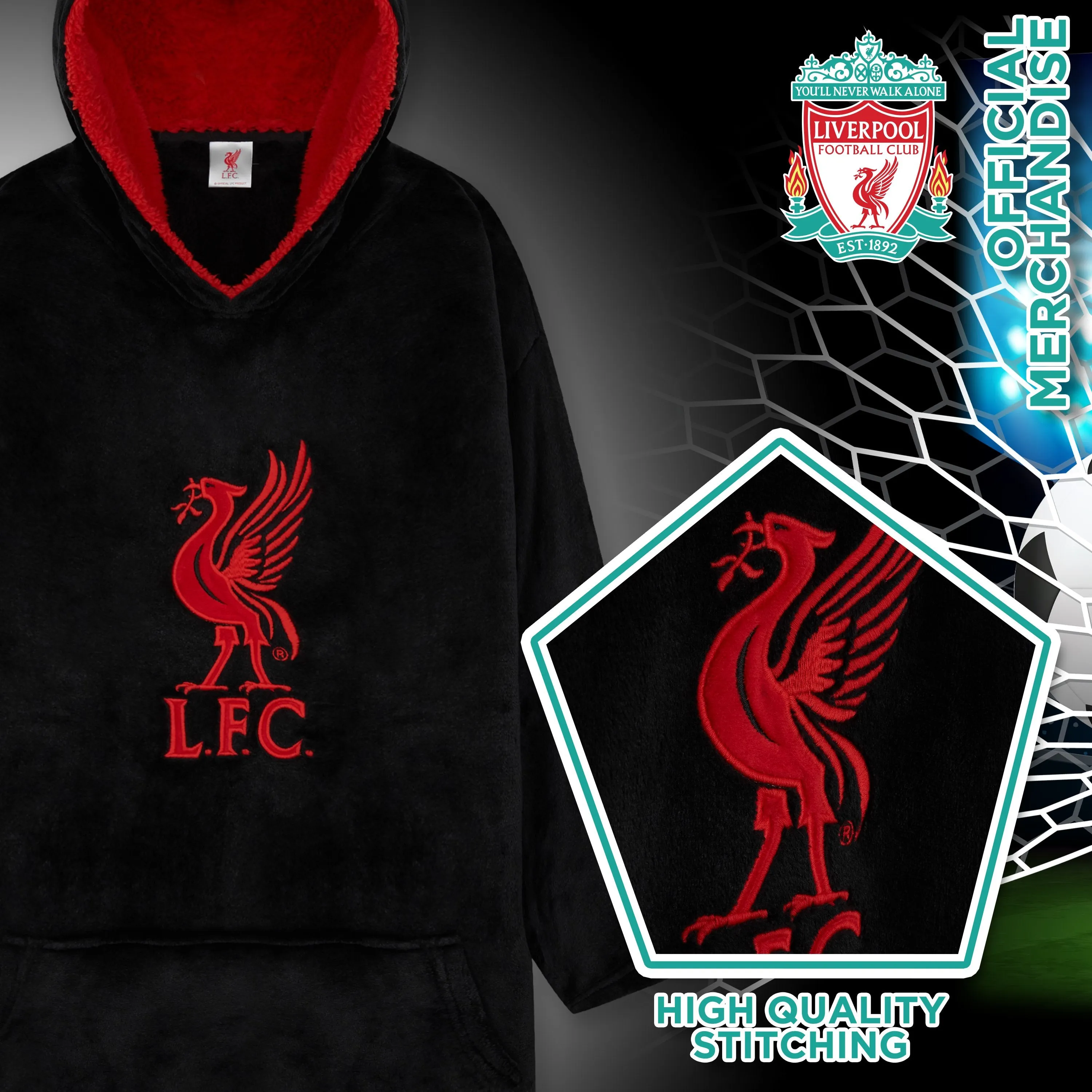 Liverpool F.C. Boys Hoodies, BLACK Oversized Hoodie Blanket, Kids Football Gifts